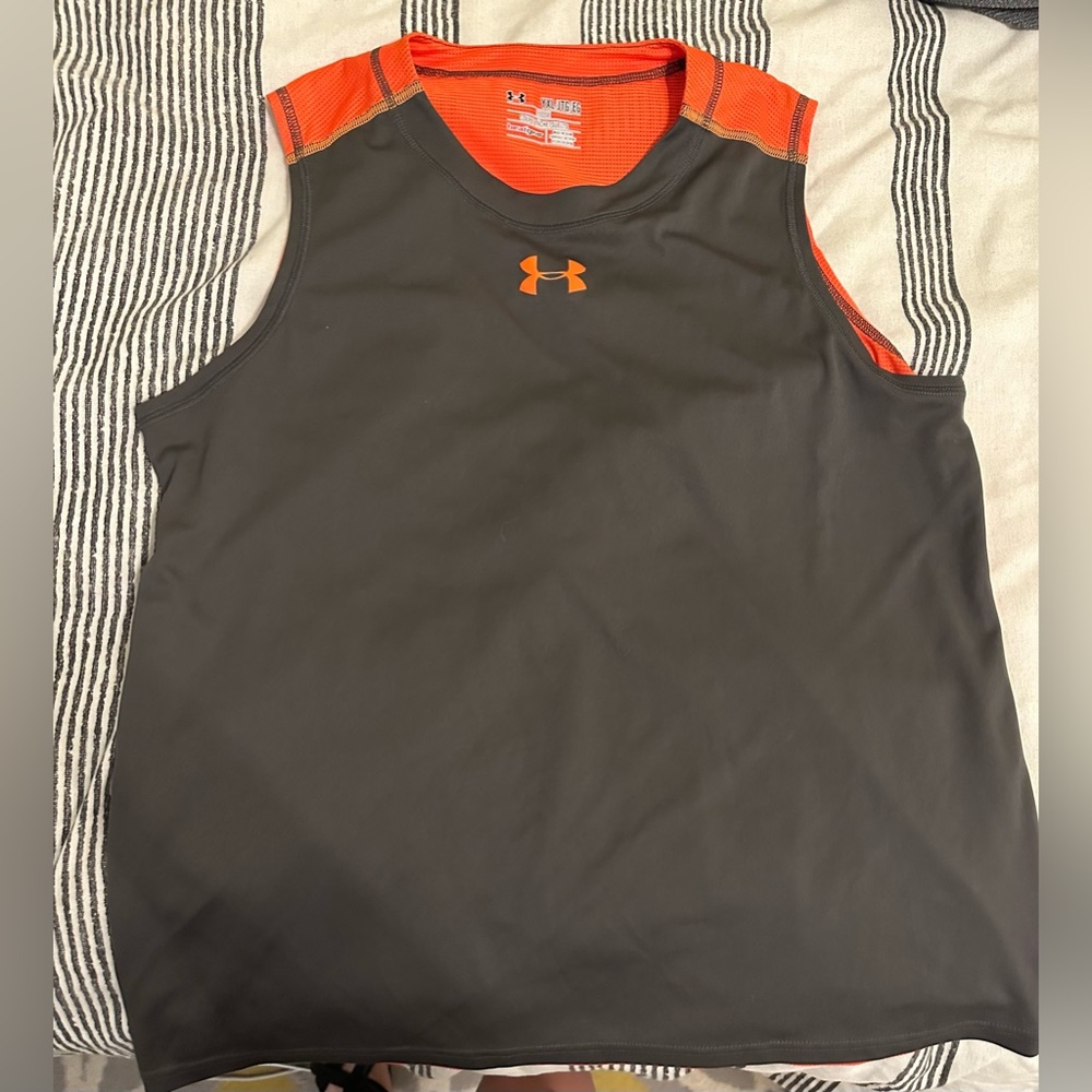 Under Armour youth XL dri-fit gray and orange sleeveless shirt
